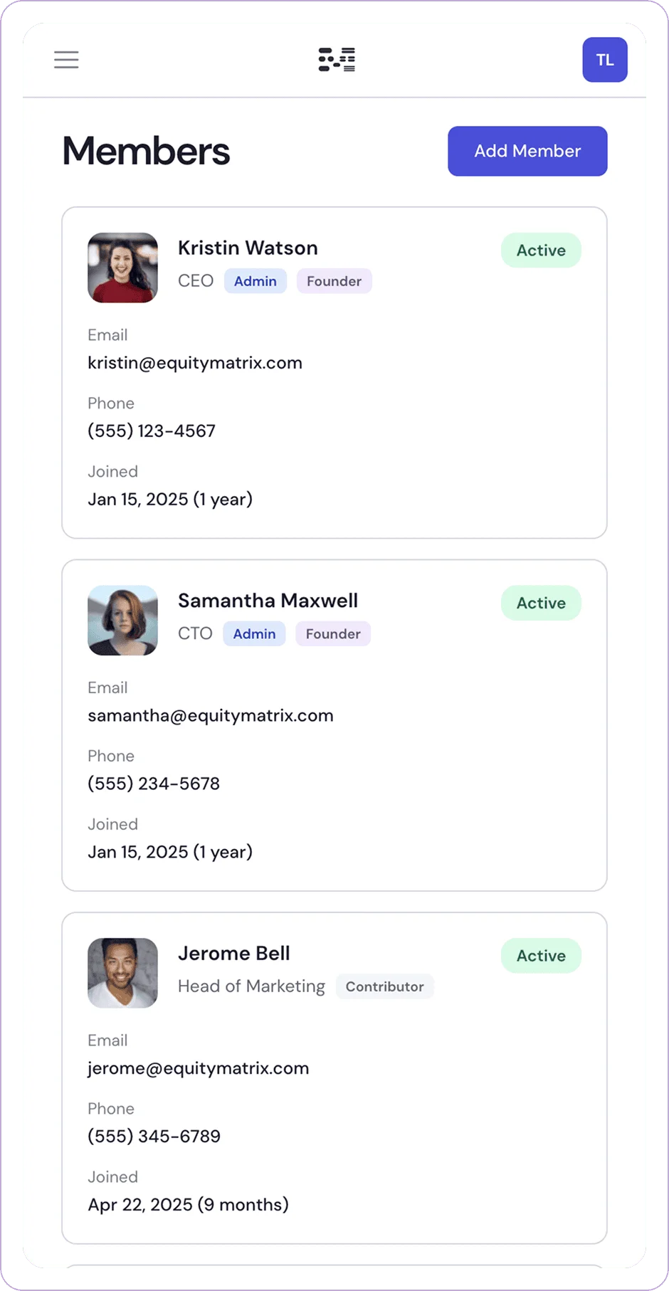 Equity Matrix member list