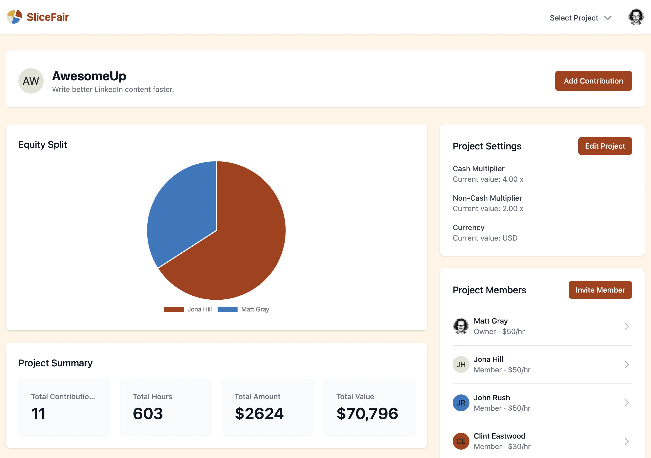 SliceFair interface showing basic table layout