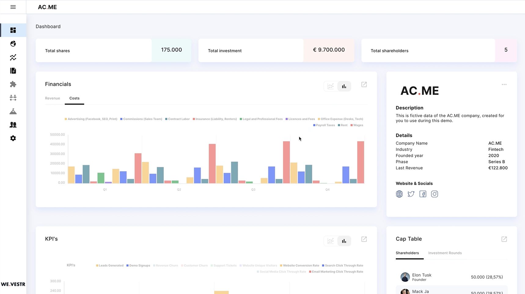 WE.VESTR interface showing cap table management